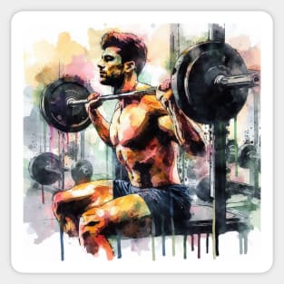 Artistic illustration of a man lifting weights in the gym Sticker